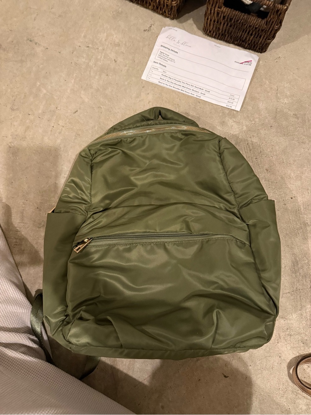a new day Olive Green Nylon Backpack with Gold Zipper